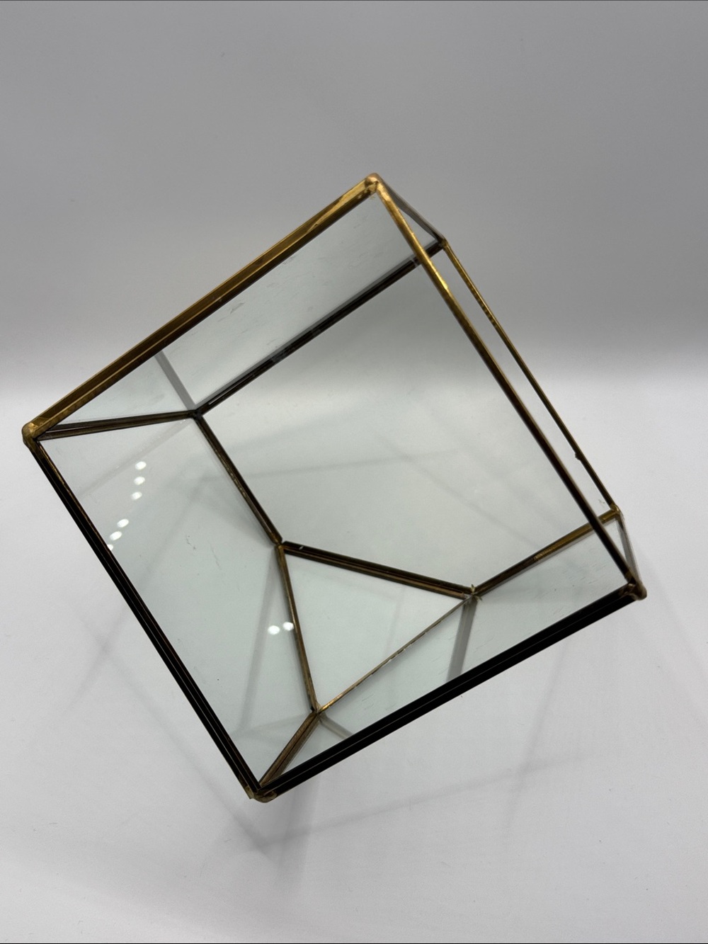 Geometric Glass Terrarium, Gold Cube Planter - Picture 5 of 6